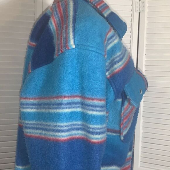 Vintage 80’s 90’s Oversized Blue Striped Zip Up Fleece Jacket Medium - Picture 8 of 14